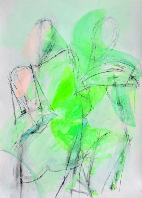 two figures, neon green 